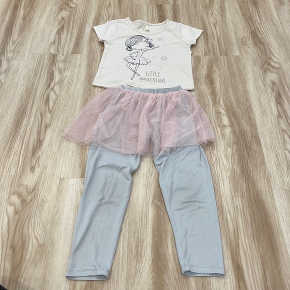 Love @ first sight little ballerina set grey pants with pink tutu size 5/6 - Picture 1 of 5